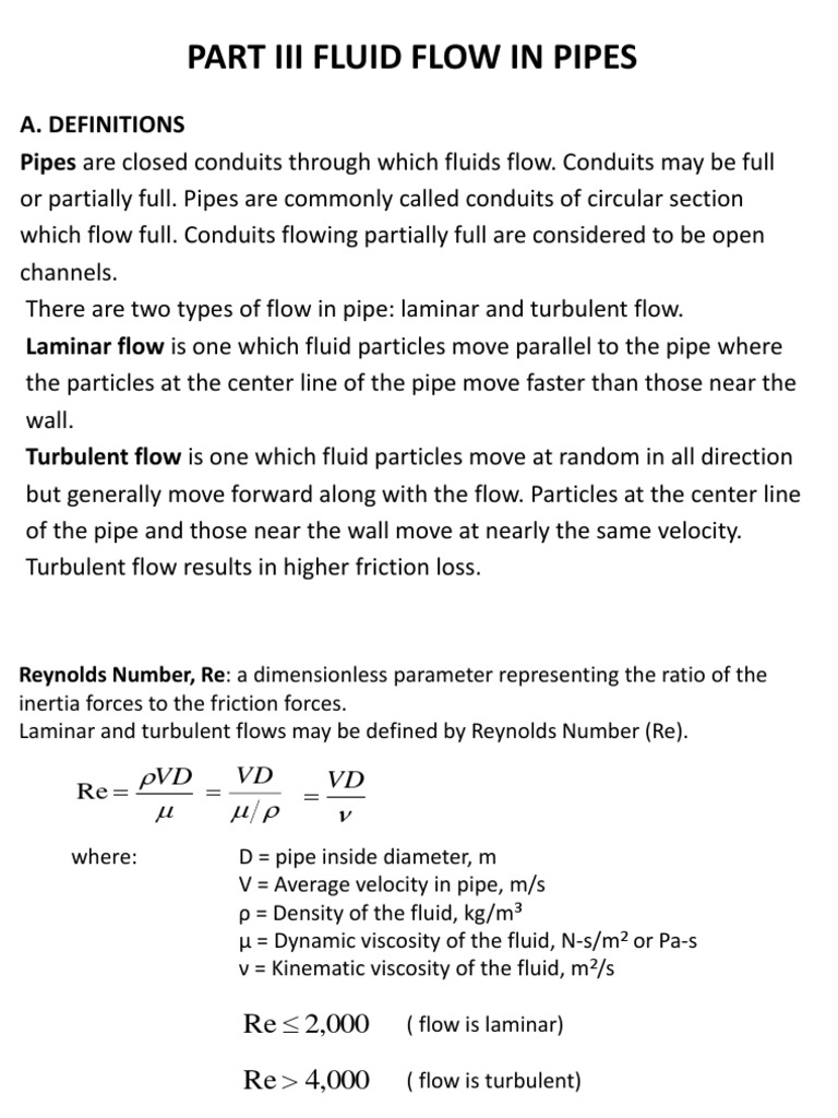 Fluid Flow in Pipes | Download Free PDF | Reynolds Number | Turbulence