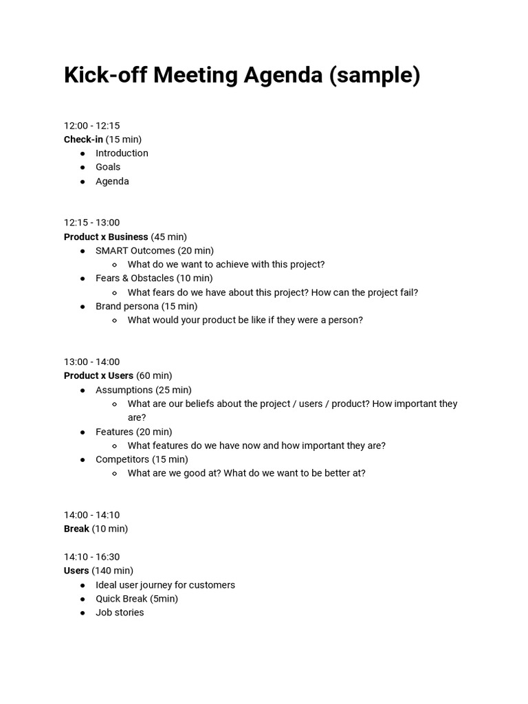 Kick Off Meeting Agenda (Sample) PDF