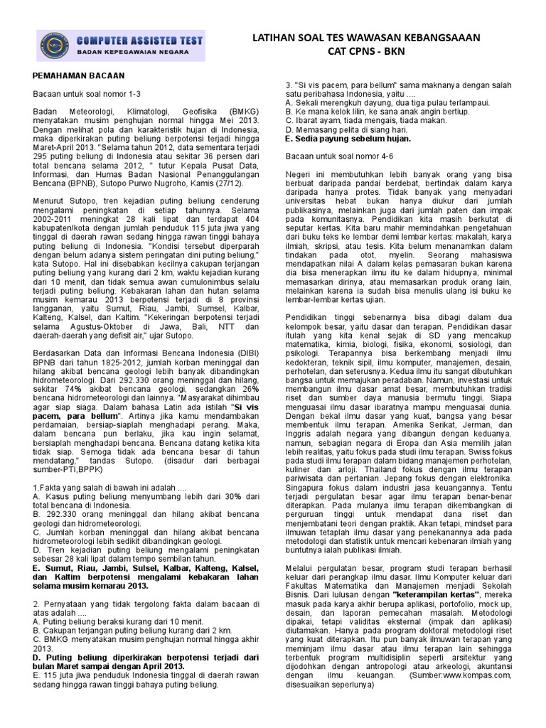 Bank Soal Twk Simulasi Cat Skd Bkn Beserta Jawaban Pdf