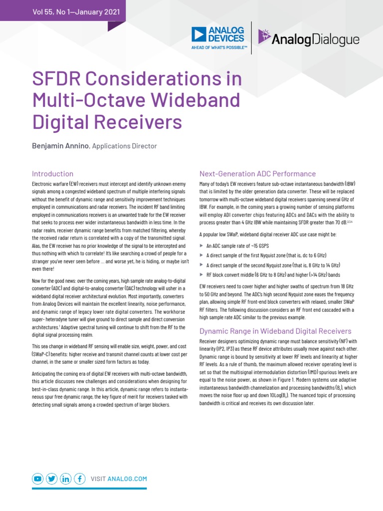 SFDR Considerations in MultiOctave Wideband Digital Receivers PDF