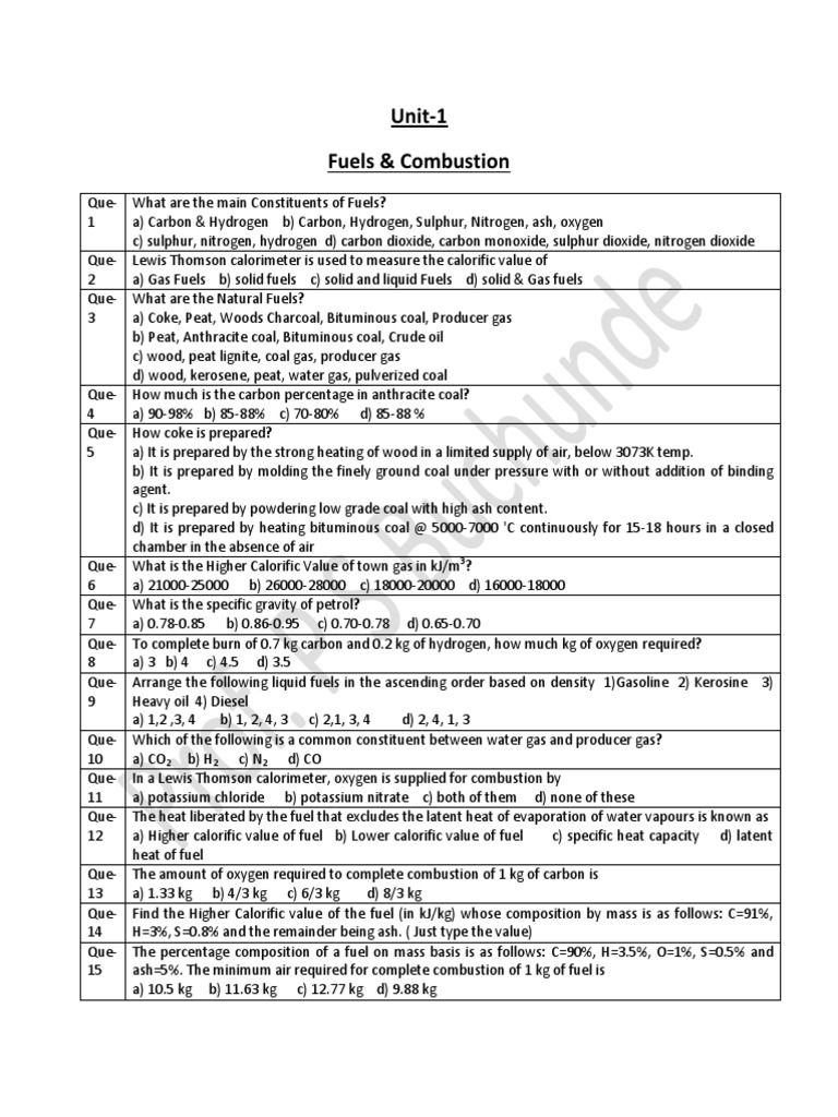 MCQ's On Unit1 PDF Coal Fuels