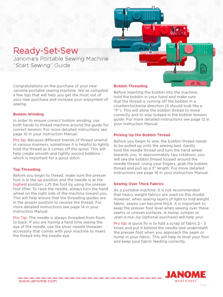 ReadySetSew Janome's Portable Sewing Machine "Start Sewing" Guide