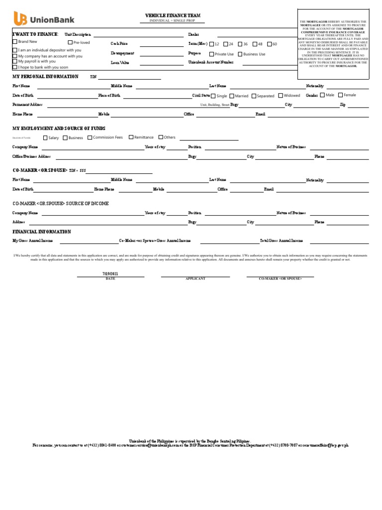 Vehicle Finance Application Form | PDF | Credit Bureau | Credit