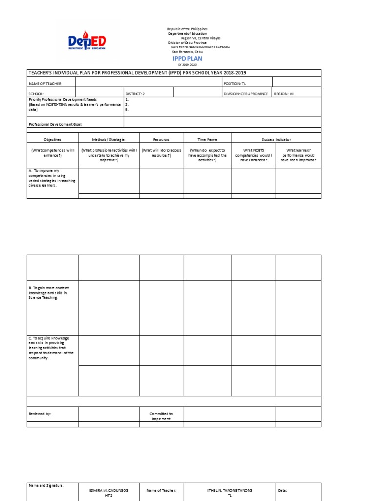 Ippd Plan Teacher S Individual Plan For Professional Development Ippd