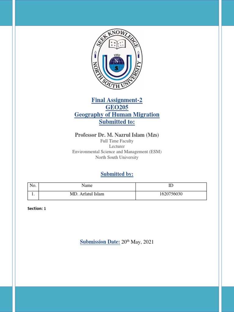 Final Assignment 2 Geography Of Human Migration Pdf Human Migration