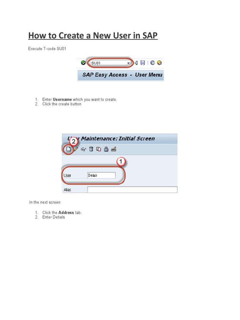 Create User in SAP Using SU01 T-Code | PDF | Career & Growth