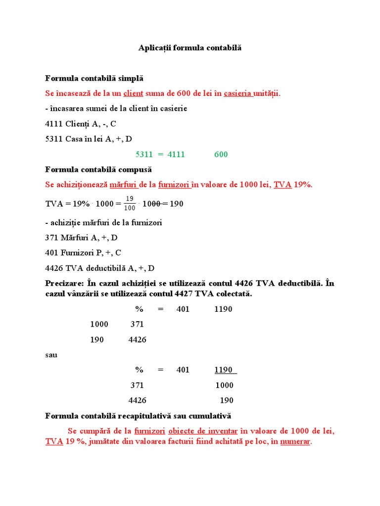 Aplicatii Formula Contabila 1 | PDF