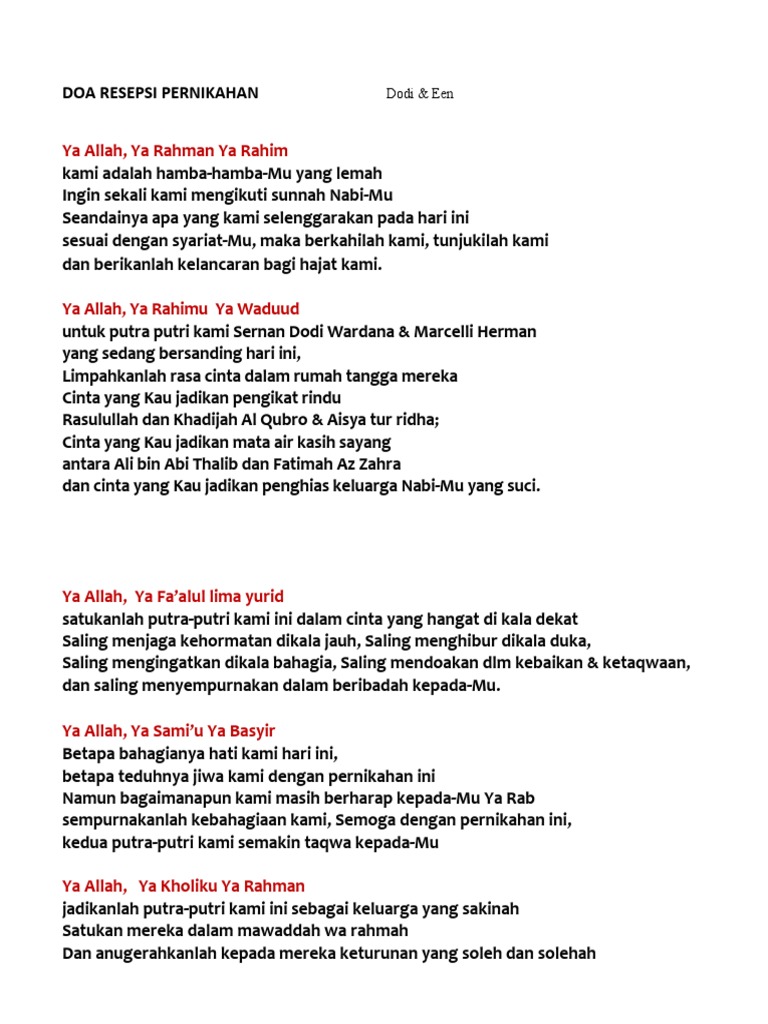 Doa Resepsi Pernikahan
