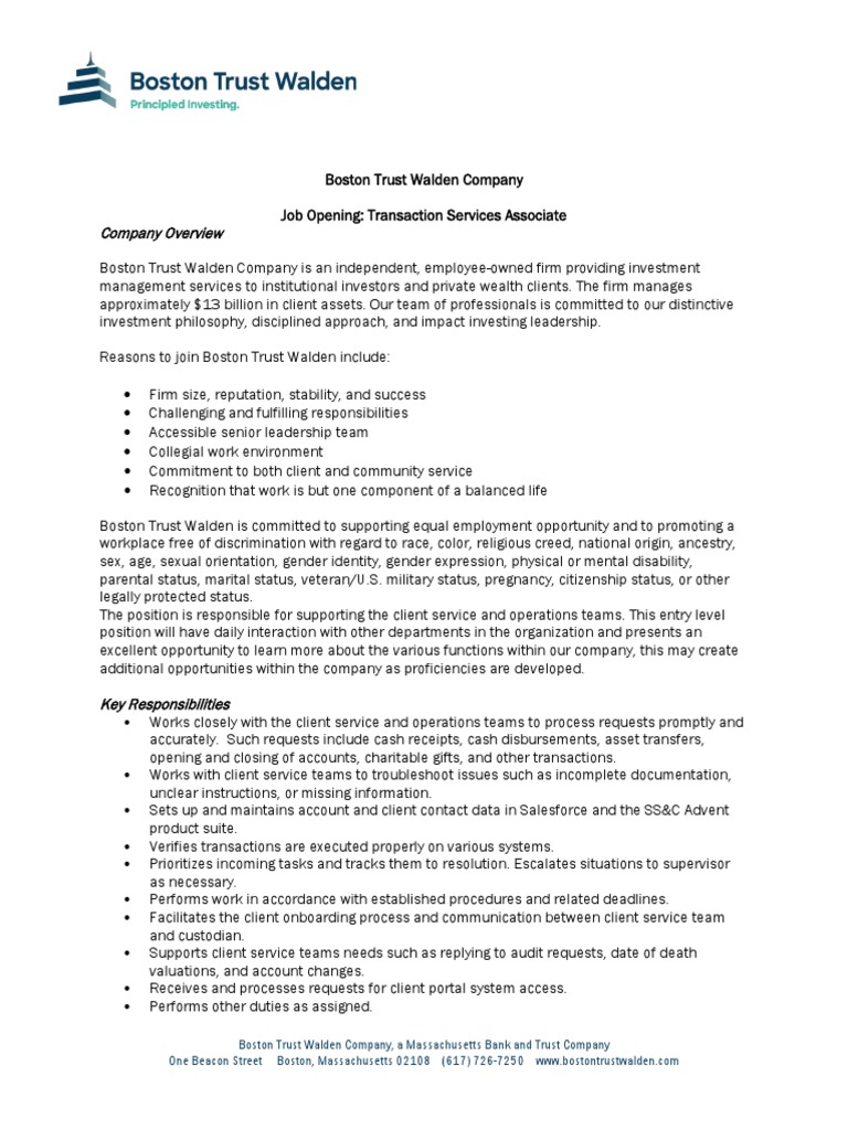 Transaction Services Associate | PDF | Business | Finance & Money ...