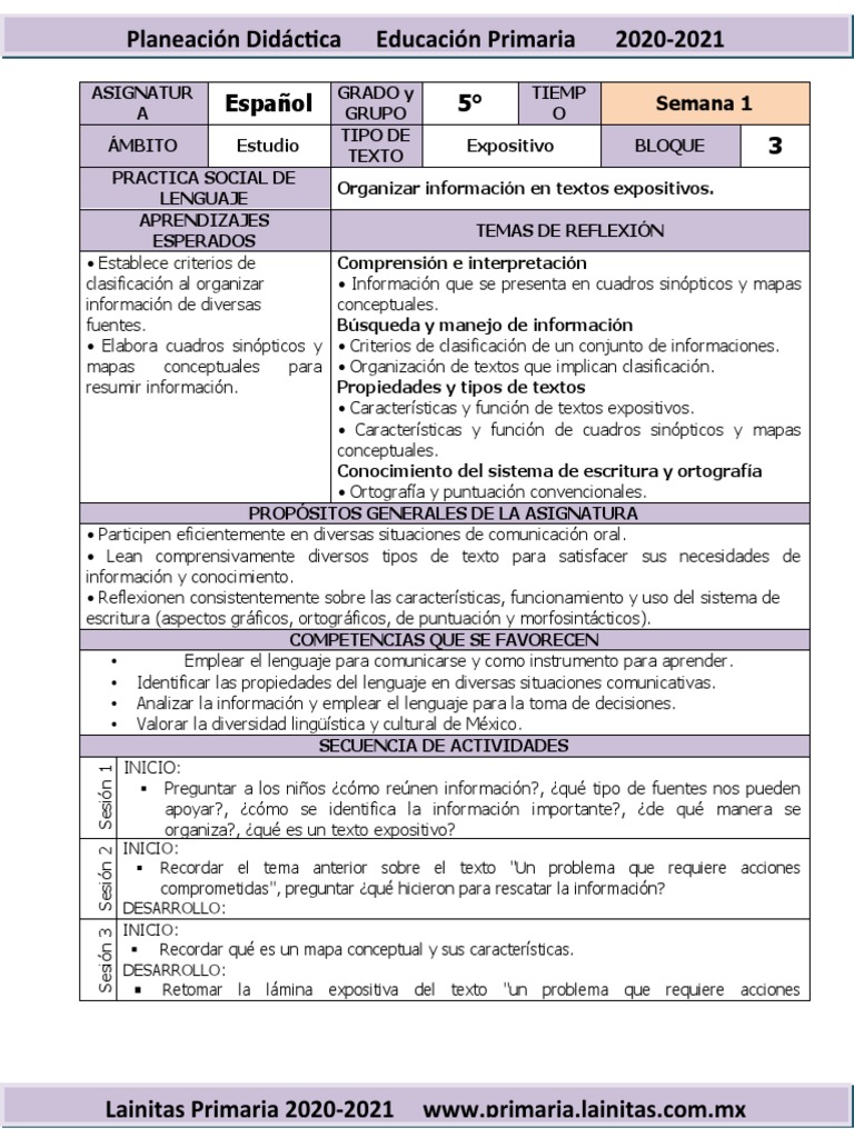 Planeación de Textos Expositivos 5° | PDF | Educación primaria ...