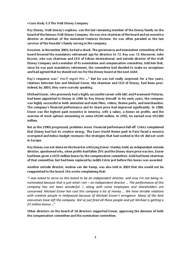 Case Study Walt Disney Tricker Eng PDF The Walt Disney Company