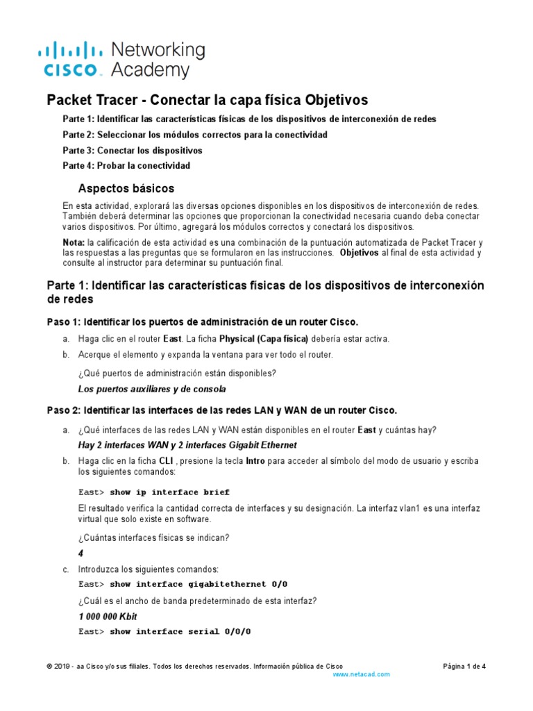 4 7 1 packet tracer connect the physical layer pdf enrutador