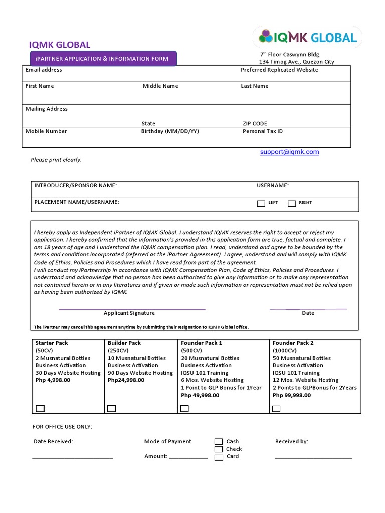 IQMK iPartner Application Form | PDF | Business | Computing And ...