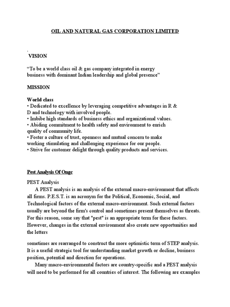 ONGC Vision, Mission, and PEST Analysis | PDF | Economic Growth | Economies