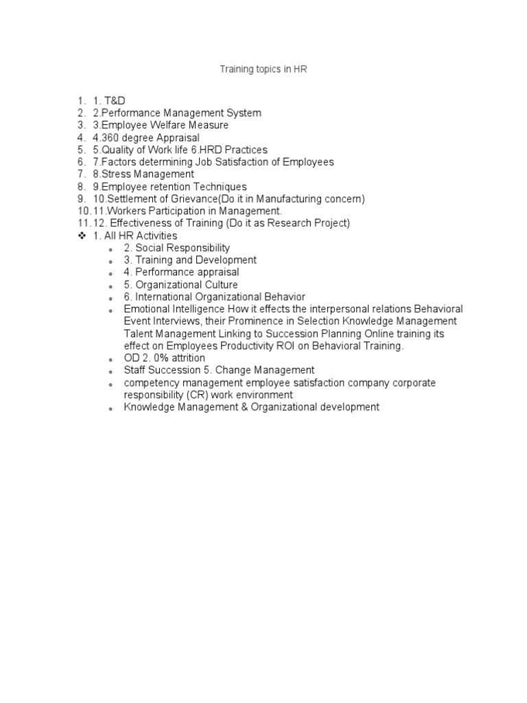 HR Training Topics Overview | PDF