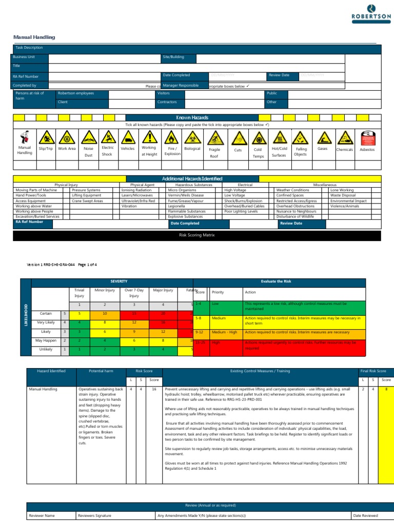 Manual Handling Risk Assessment Guide | PDF | Hazards | Risk