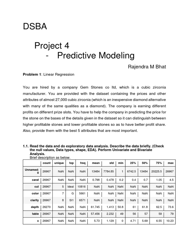 Project-Predictive Modeling-Rajendra M Bhat | PDF | Dependent And ...