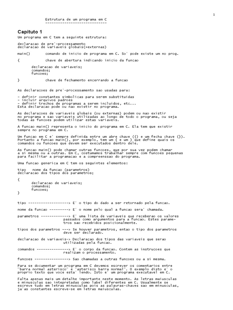 Estrutura Básica de Programas em C | PDF | Estrutura de dados de matriz ...