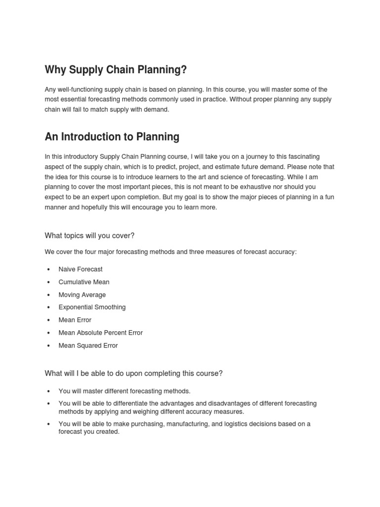 Supply Chain Planning | PDF | Career & Growth | Business
