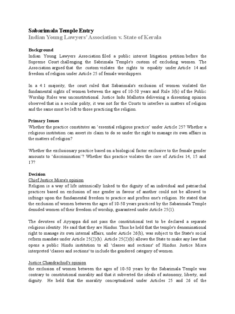 Sabarimala Case (Indian Young Lawyers' Association v. State of Kerala