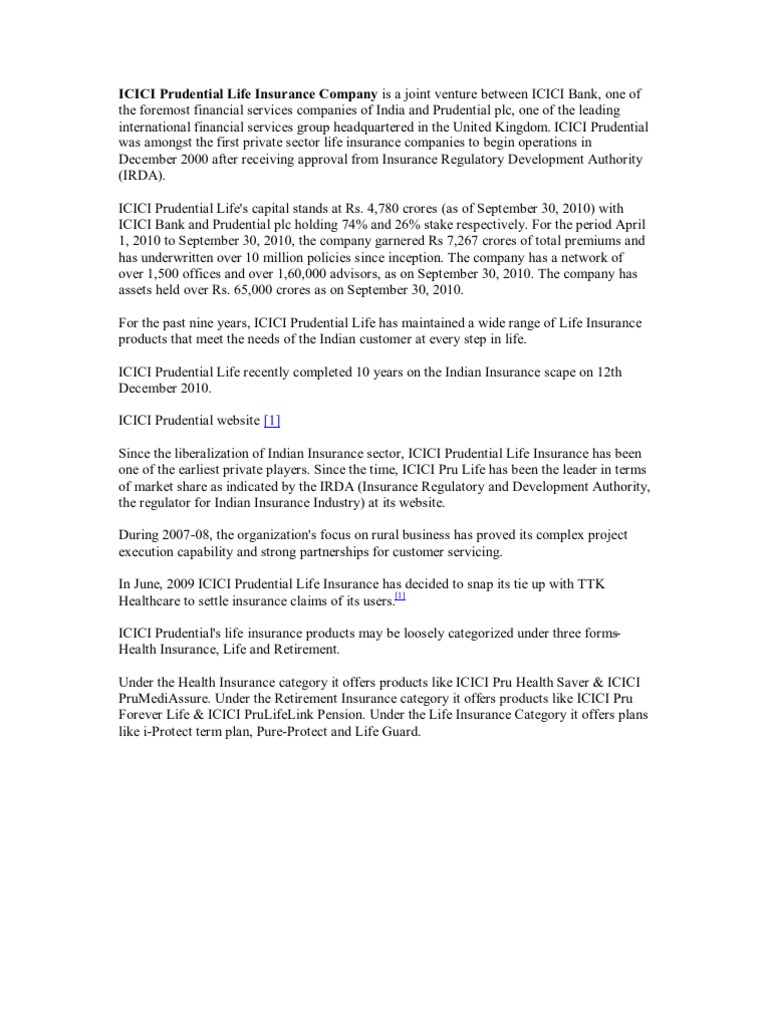 ICICI Prudential Life Insurance Company PDF Insurance Prudential