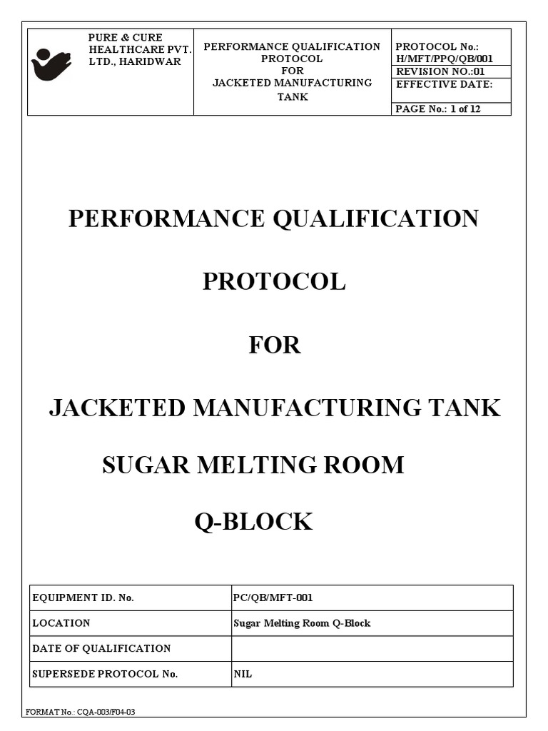Jacketed Tank Performance Qualification Protocol | PDF | Verification ...