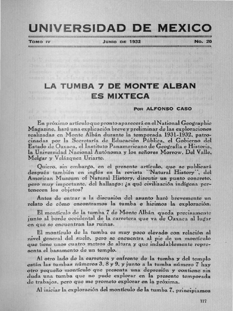 CASO, Alfonso - La Tumba 7 de Monte Albán Es Mixteca. 1932 | PDF | México |  Naturaleza