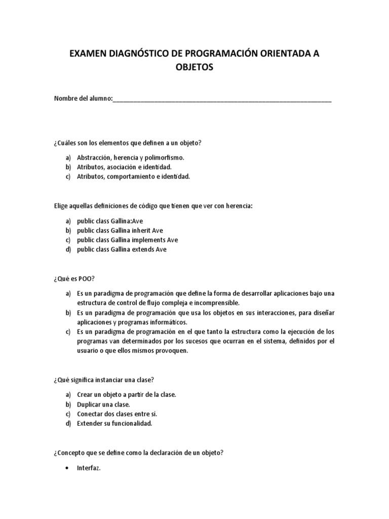 Examen de Programación Orientada a Objetos | PDF