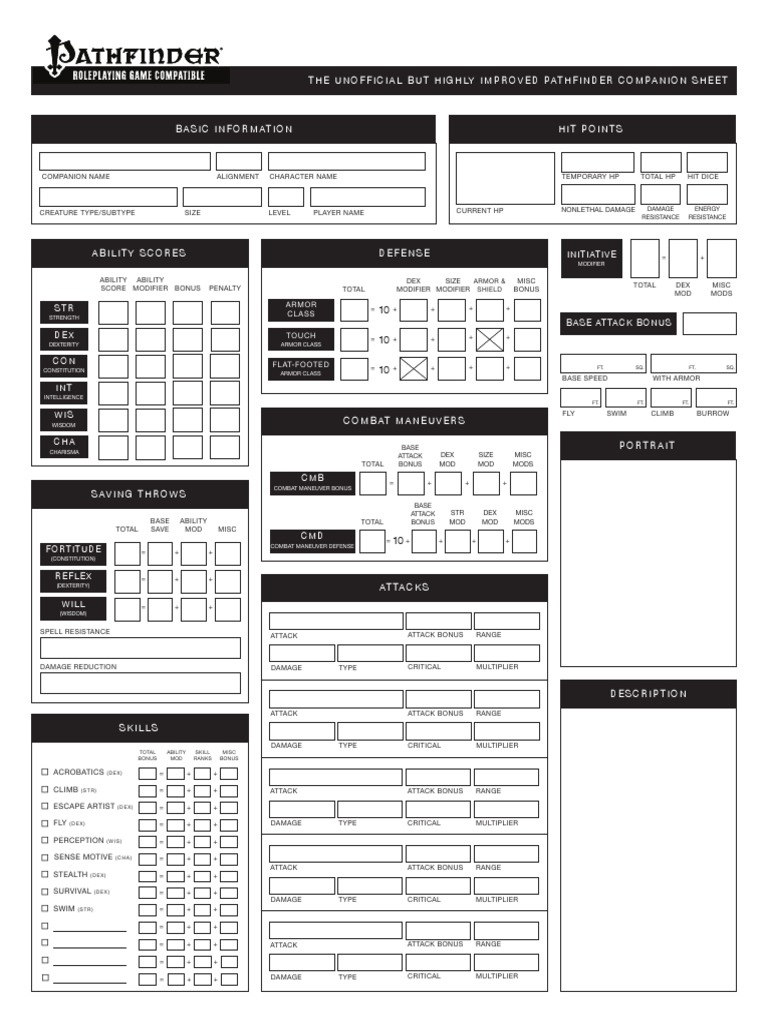 The Improved Pathfinder Animal Companion Sheet | PDF | Role Playing ...