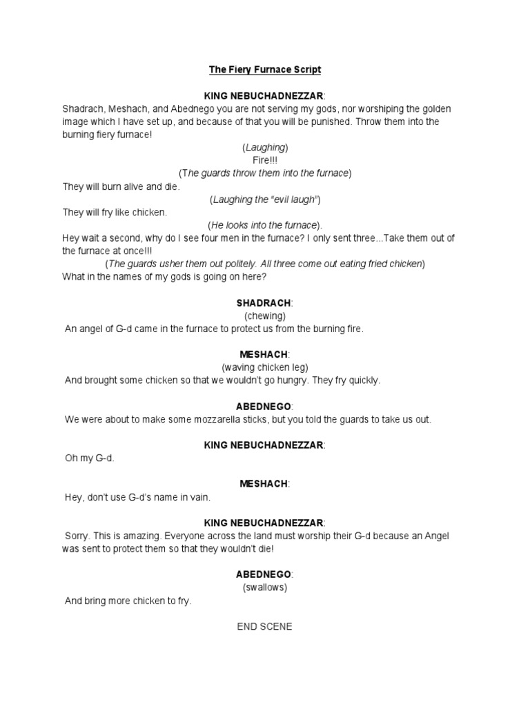 The Fiery Furnace: A Dramatic Script | PDF