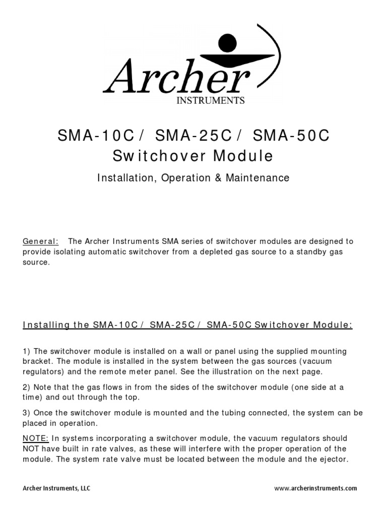 SMA Series Switchover Module Guide | PDF | Vacuum Tube | Screw