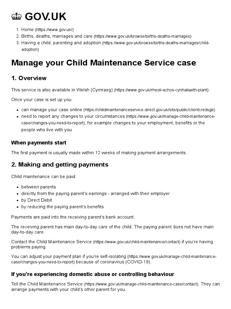 Manage Your Child Maintenance Service Case UK PDF Child Support