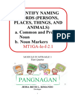 Identify Naming Words (Persons, Places, Things, and Animals) A. Common and Proper Noun B. Noun Markers