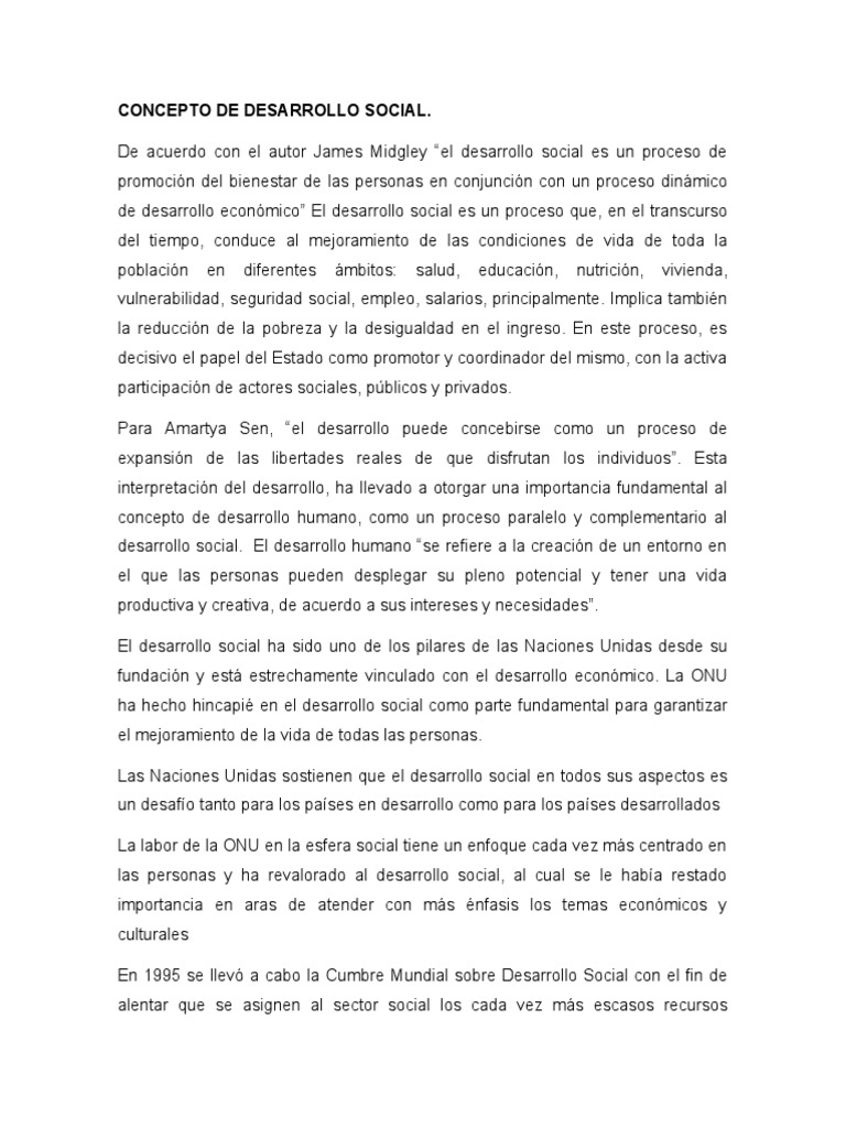 Concepto de Desarrollo Social | PDF | Naciones Unidas | Relaciones