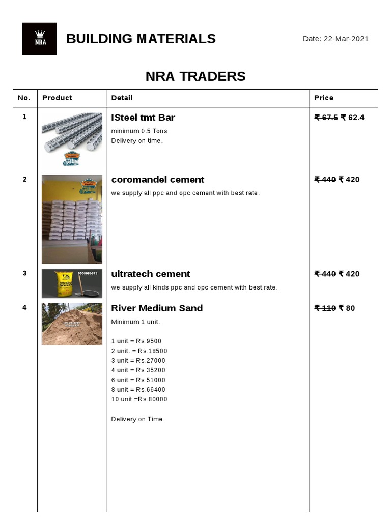 Building Materials Nra Traders Isteel TMT Bar PDF Brick Building