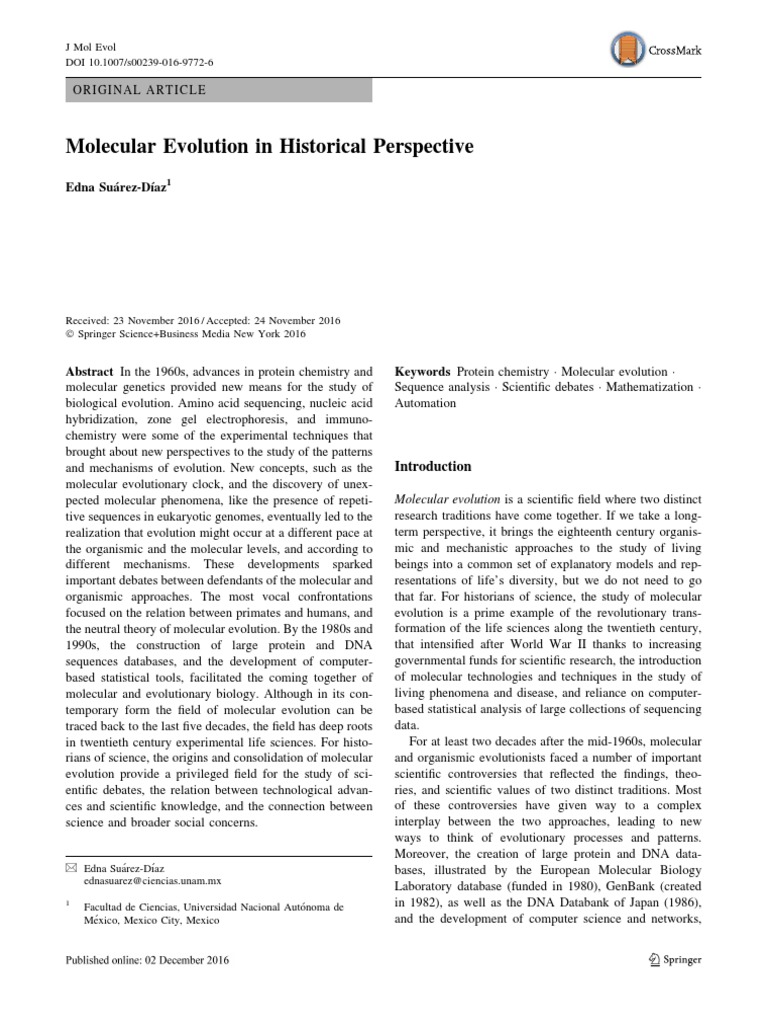 Molecular Evolution in Historical Perspective-Suarez | PDF | Gel ...
