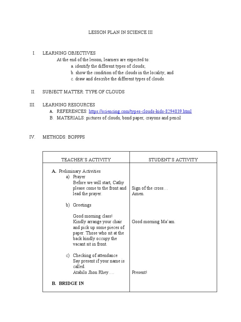Types of Clouds Lesson Plan | PDF | Cloud | Meteorological Phenomena