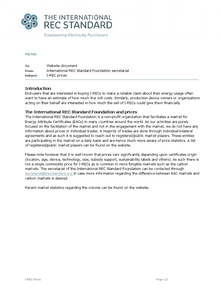 02 - Foundation's View On I-REC Prices | PDF
