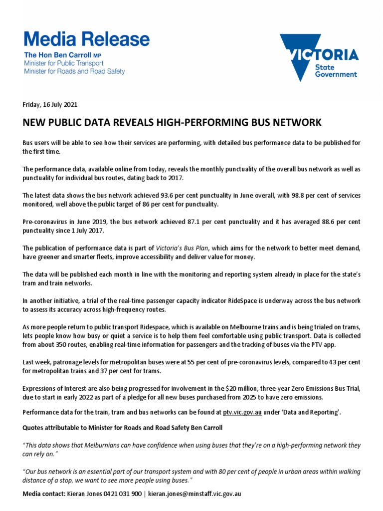 High-Performing Bus Network Data Released | PDF | Bus | Public Transport