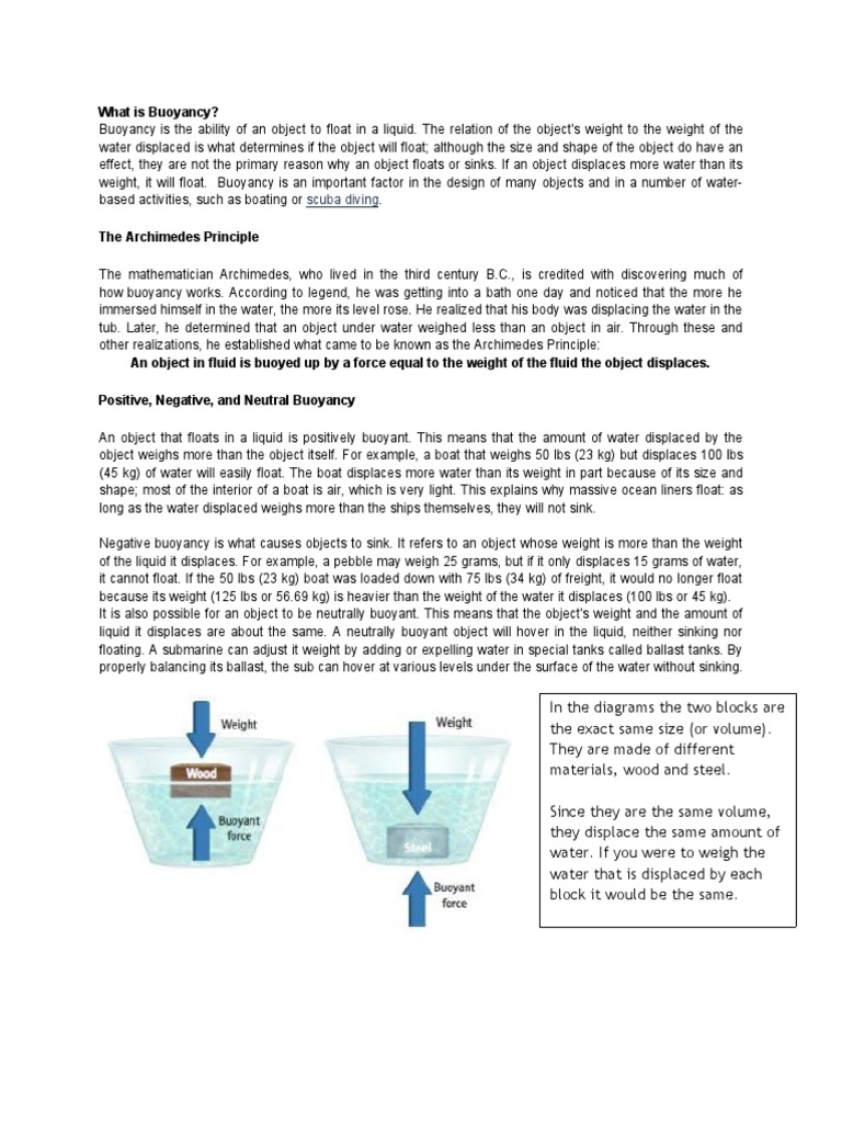 What Is Buoyancy? Scuba Diving PDF Buoyancy Weight