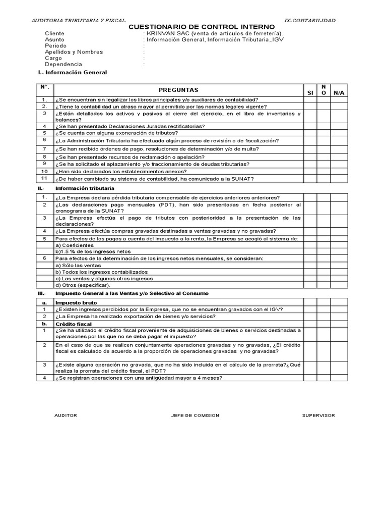 Modelo Cuestionario de Control Interno 2021 | PDF | Contabilidad ...