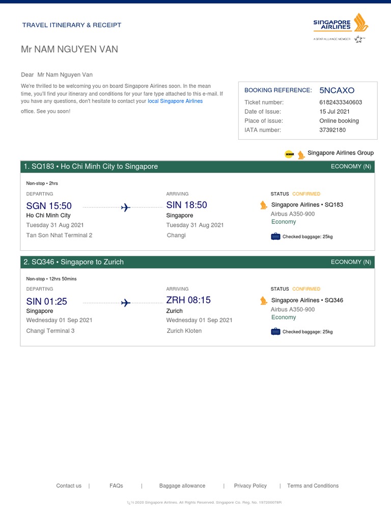 Singapore Airlines Ticket Name Format