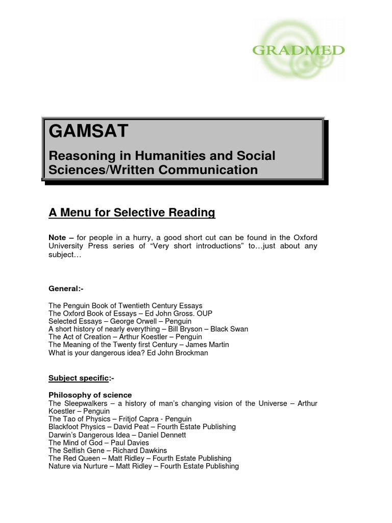 A Menu For Selective Reading Section I by GradMed | PDF | Social ...