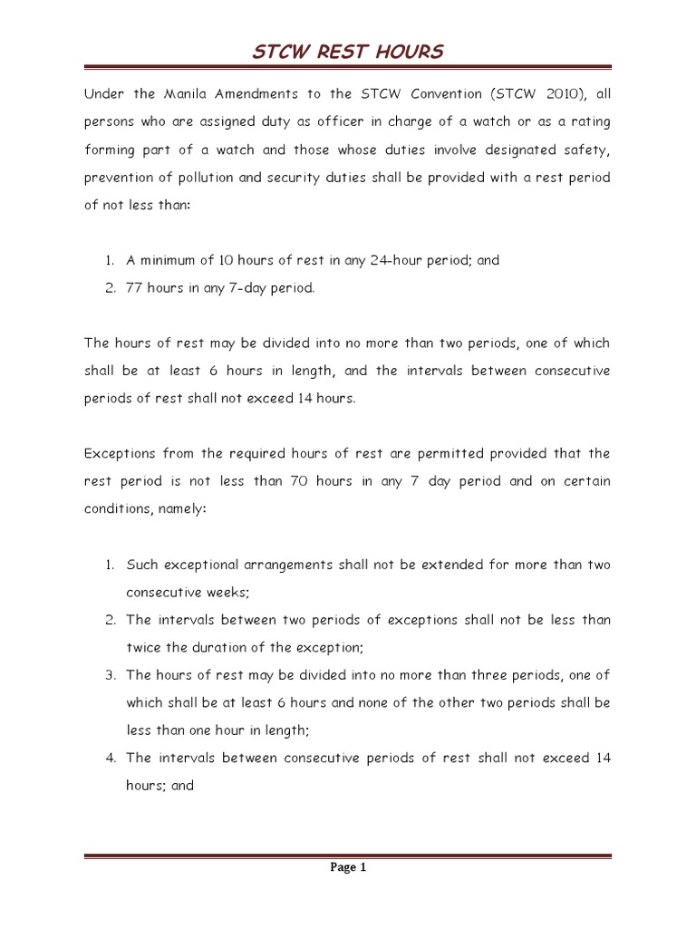STCW 2010 Rest Hour Regulations | PDF | Technology & Engineering
