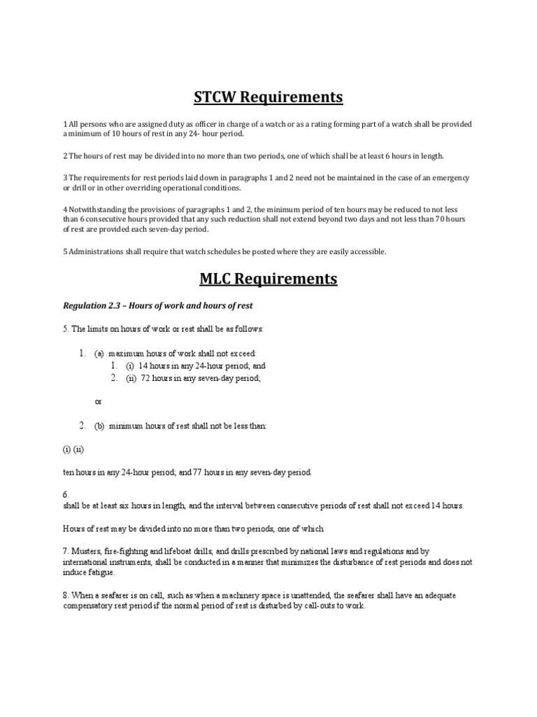 Rest Hours STCW & MLC | PDF | Policy | Government