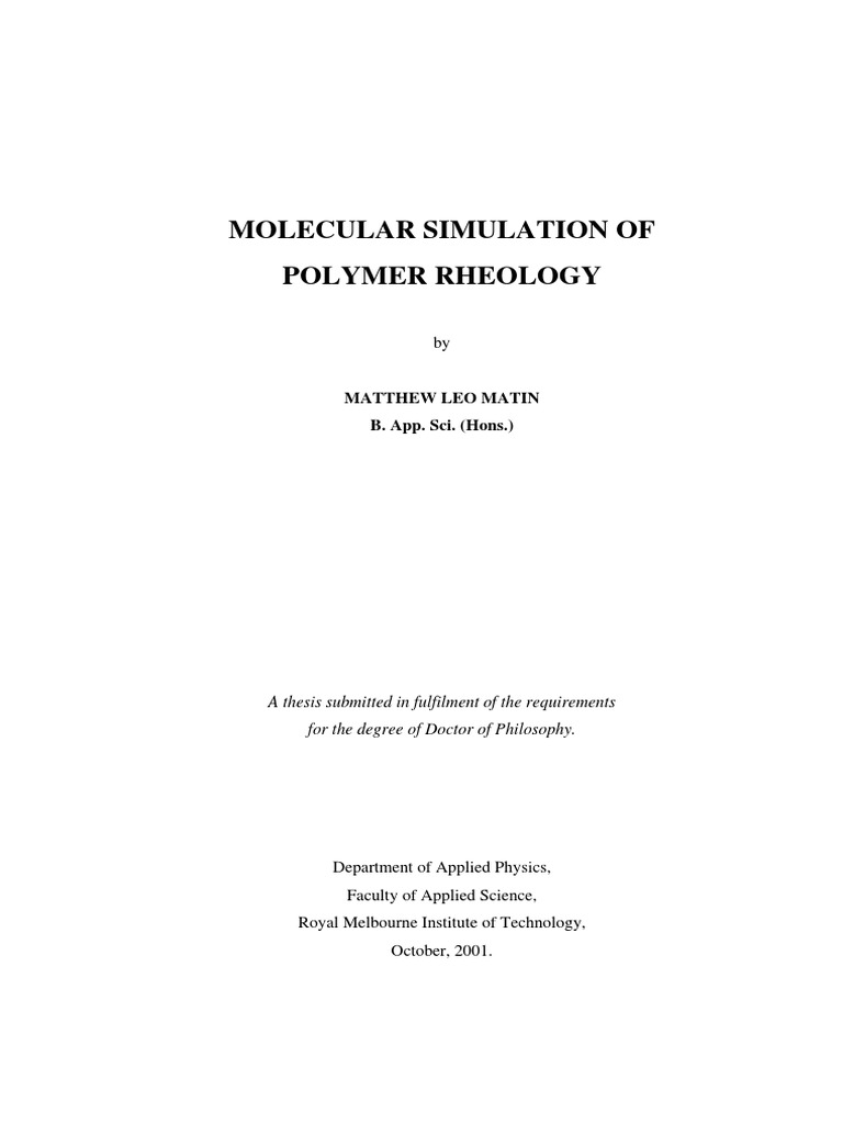 Molecular Simulation of Polymer Rheology | PDF | Fluid Dynamics | Viscosity
