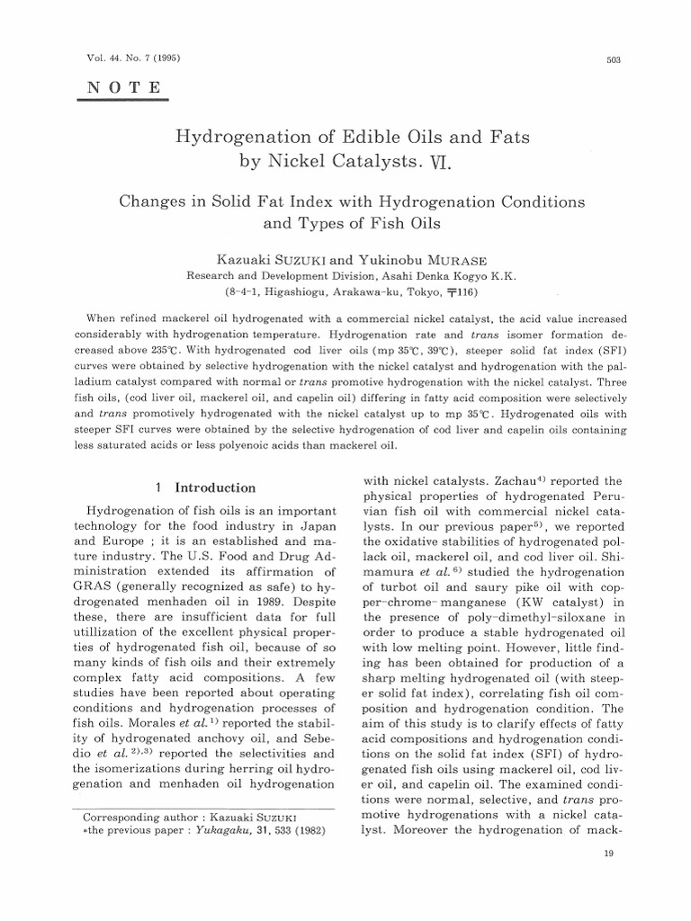 Hydrogenation of Edible Oils and Fats PDF Hydrogenation Fat