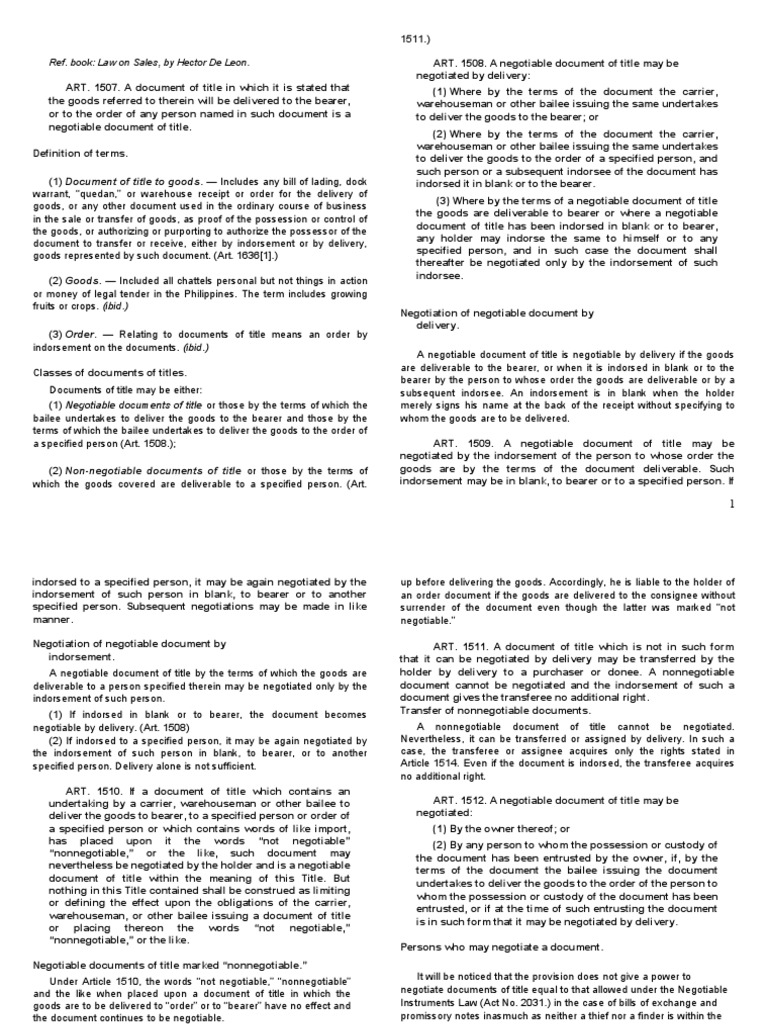 Analysis of Legal Provisions Regarding Negotiable and NonNegotiable