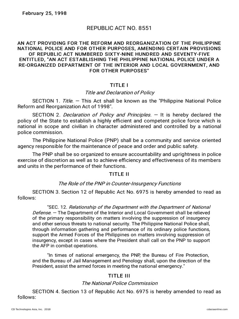 RA 8551, PNP Reform and Act of 1998 Download Free PDF