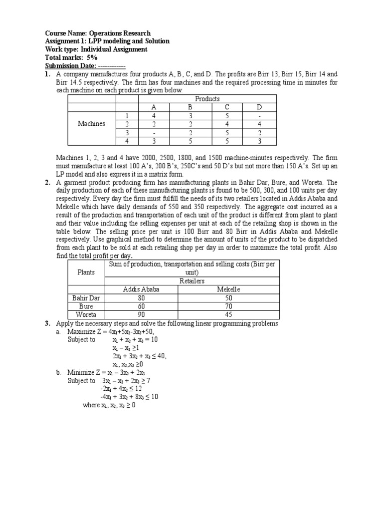 LPP Modeling and Solutions Assignment | PDF | Linear Programming ...